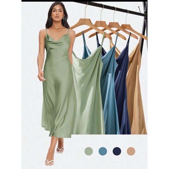 WILA Dresses & Skirts - sage green satin midi dress cowl neck